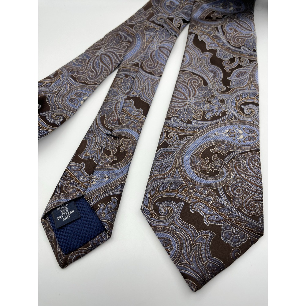 Daniel Cremieux Mens Silk Tie Brown Blue Paisley Hand Made USA Classic Necktie